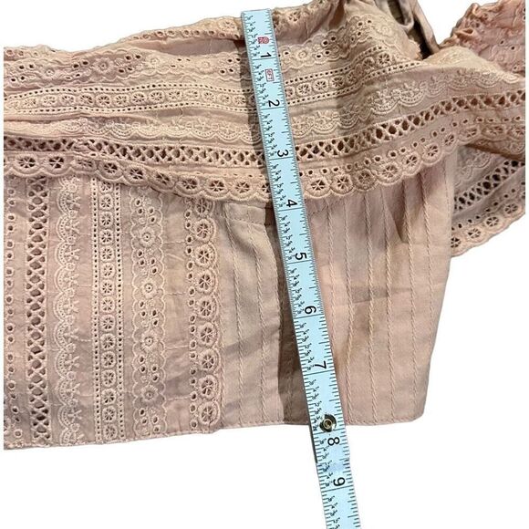 Storia Crop Top Women’s Peach Pink  Eyelet Spaghetti Strap Off Shoulder Sz M - Picture 8 of 9